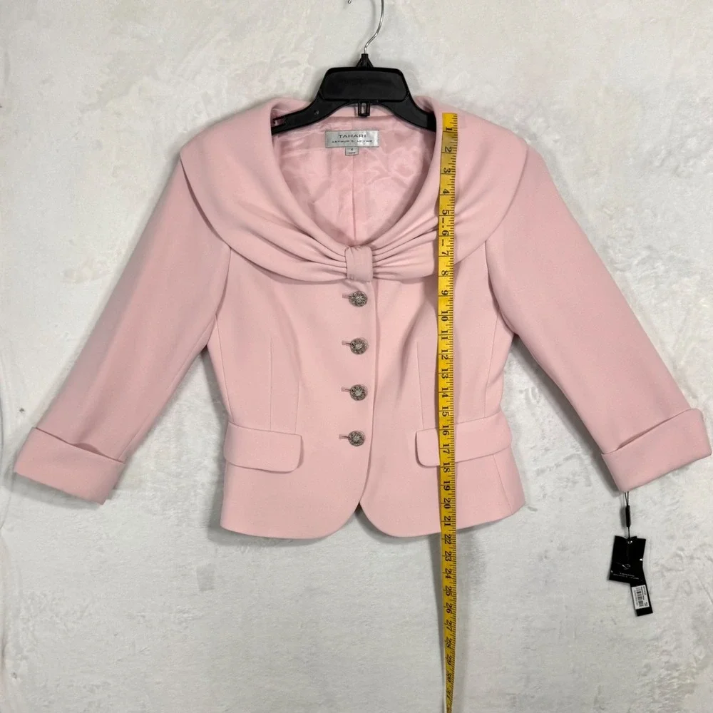 NWT Tahari ASL Pink Skirt Suit Size 6 4 Bow Collar Jacket Spring Pastel 2 Pc Set - Picture 13 of 16